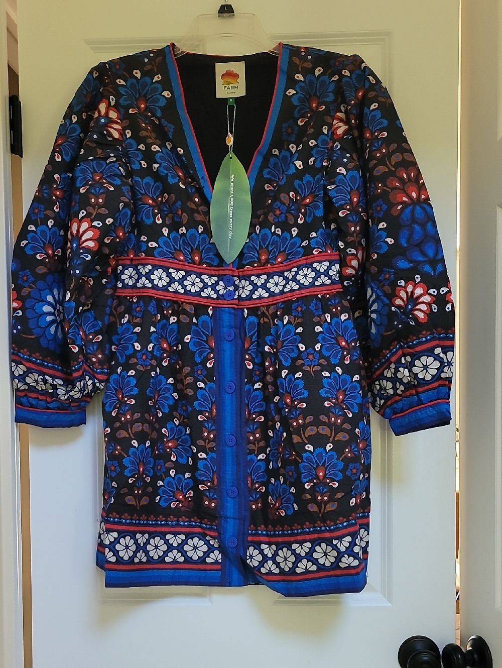 FARM Rio Black Latina Scarf Puff Sleeve Mini Dress - Picture 3 of 11